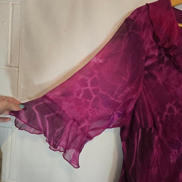 Vtg NYC Design Co Silk Ruffle Bias Cut Top Pink Magenta 2X Romantic Y2K Feminine - Picture 6 of 7